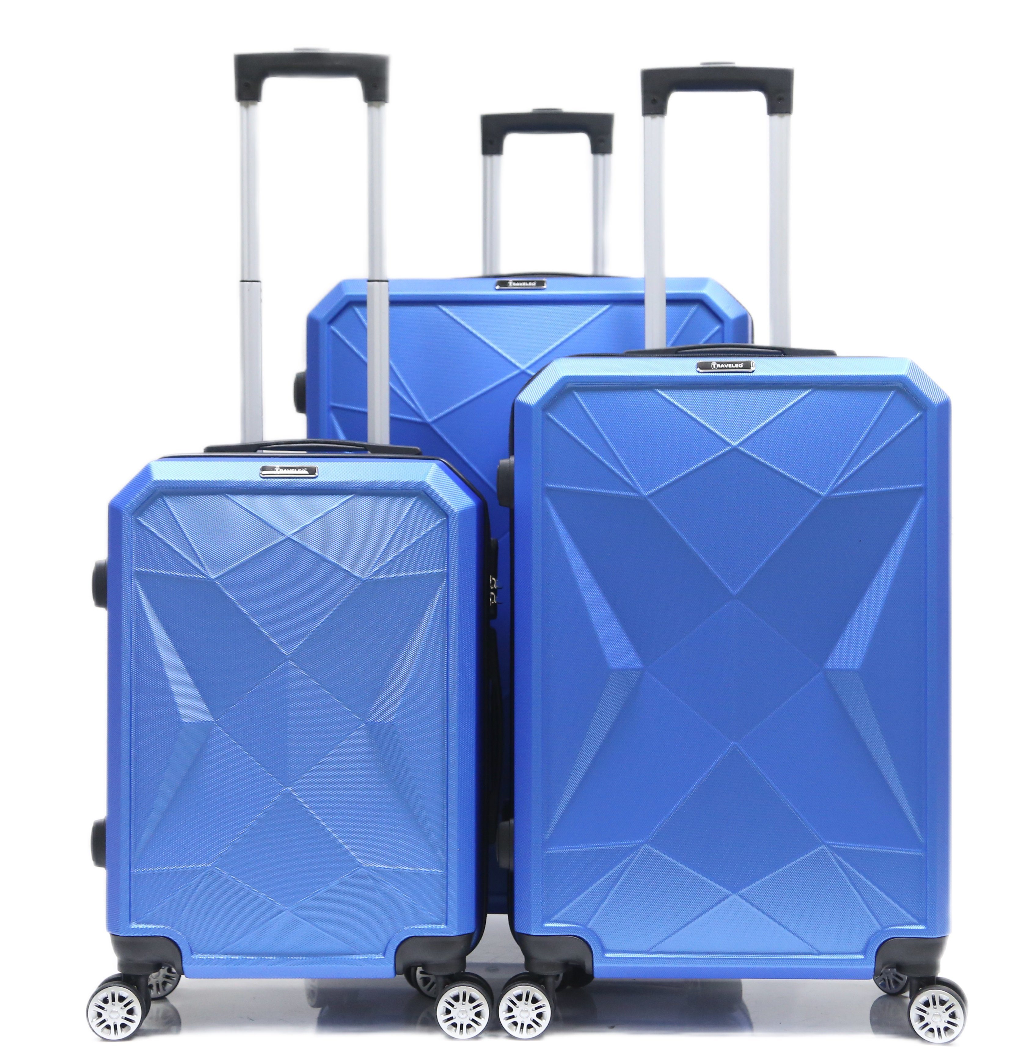 Cheffinger Kofferset Reisekoffer ABS-03 Koffer 3-teilig Hartschale Trolley Set Kofferset, 4 Rollen, (3 tlg) Blau | Trolley-Sets