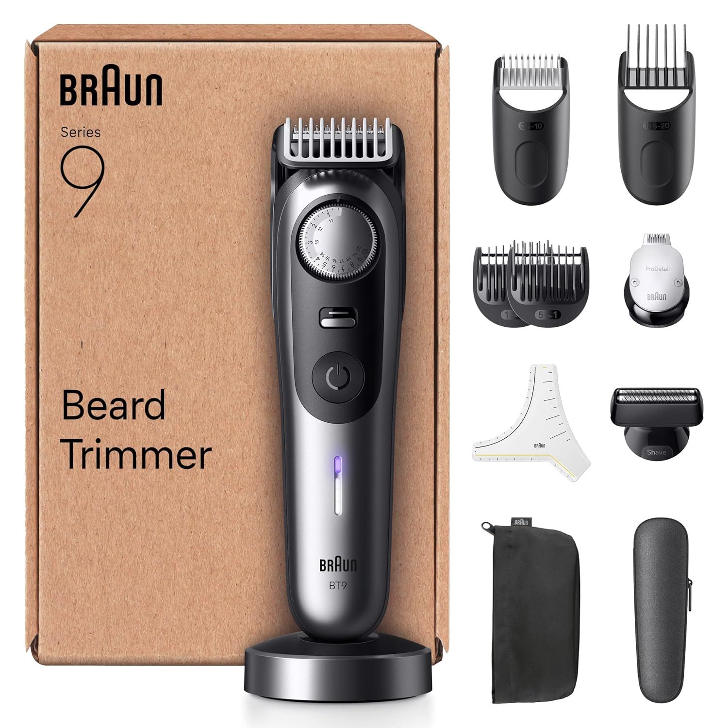 Braun Gesichtshaarrasierer Braun BT9545 Barttrimmer Series 9 inkl. 6 Aufsätze und Ladestation