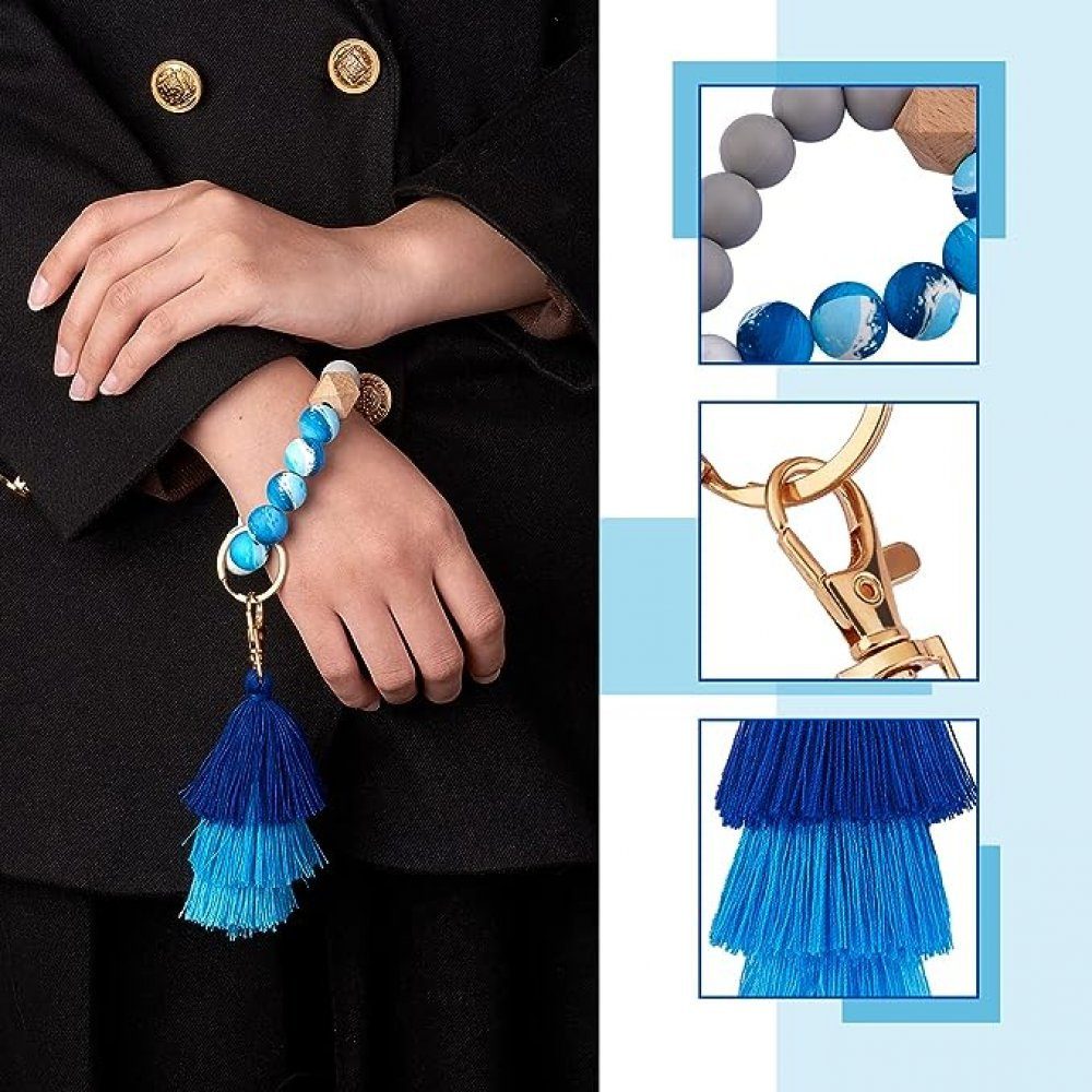 für TUABUR Perlenarmband Blau Zierkette Schlüsselanhänger. Schlüsselanhänger Damen Armband
