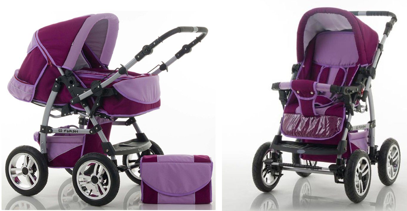 - Kinderwagen-Set 15 1 Teile 3 Autositz inkl. Kombi-Kinderwagen in babies-on-wheels Flash 18 in - Farben Bordeaux-Flieder