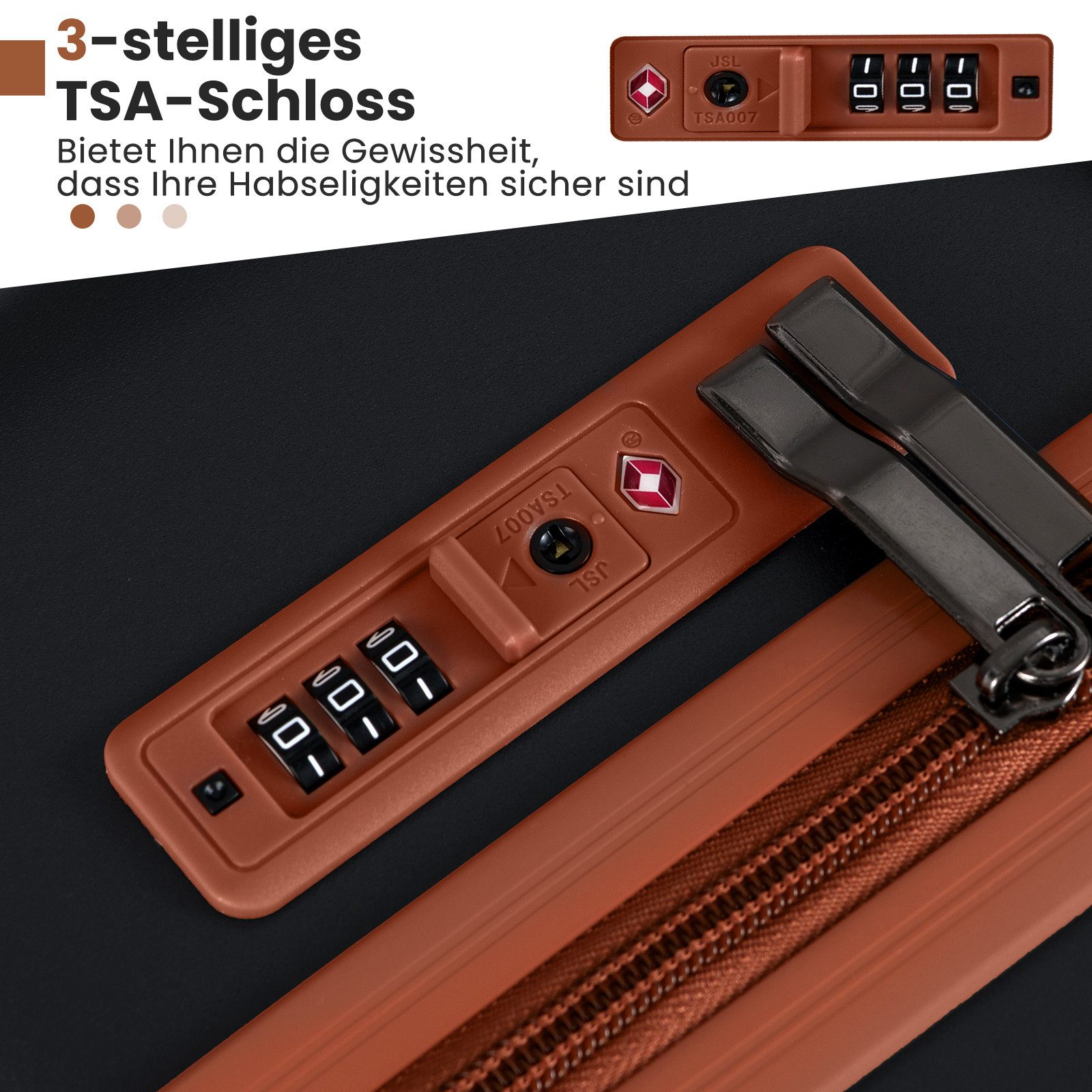 COSTWAY Hartschalen-Trolley, 4 Rollen, 3-teiliges Kofferset mit TSA-Schloss