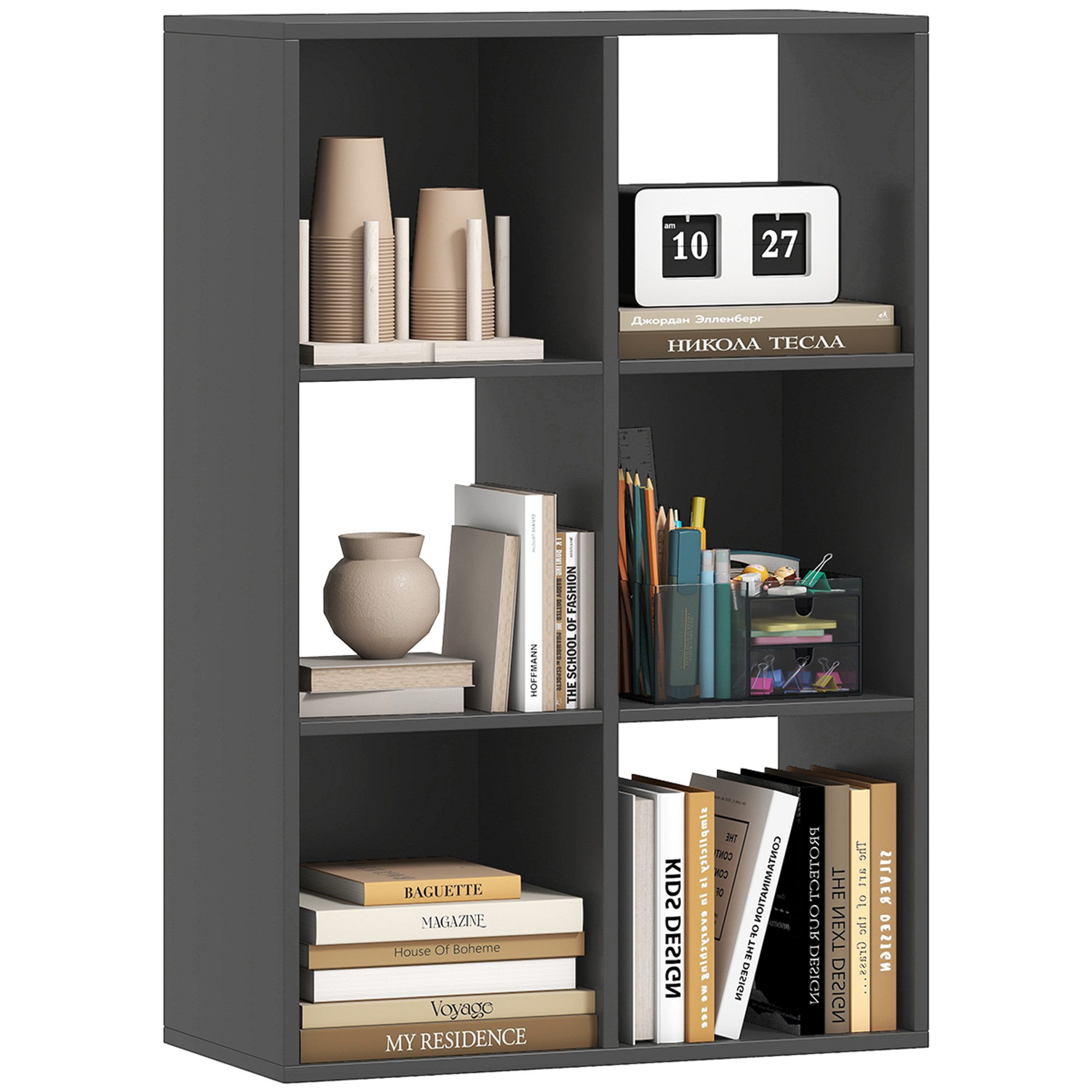 MC Star Bücherregal Würfelförmiges Bücherregal mit 6 Ablagefächern, Holz, 61,5 x 29,5 x 91,5 cm, Schwarz