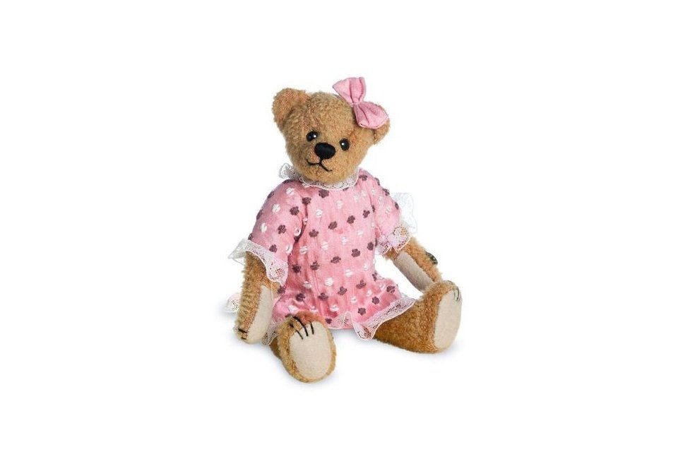 Teddy Hermann® Dekofigur Teddybär Evelyn 16 cm mit pinkem Kleid und pinker Schleife | Dekofiguren
