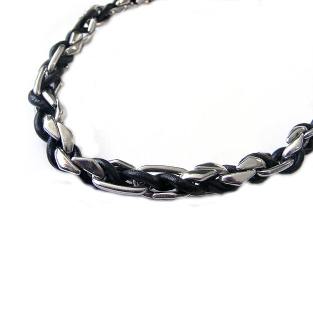 Vivance Gliederkette Gliederkette aus Edelstahl mit eingeflochtenem schwarzem Leder