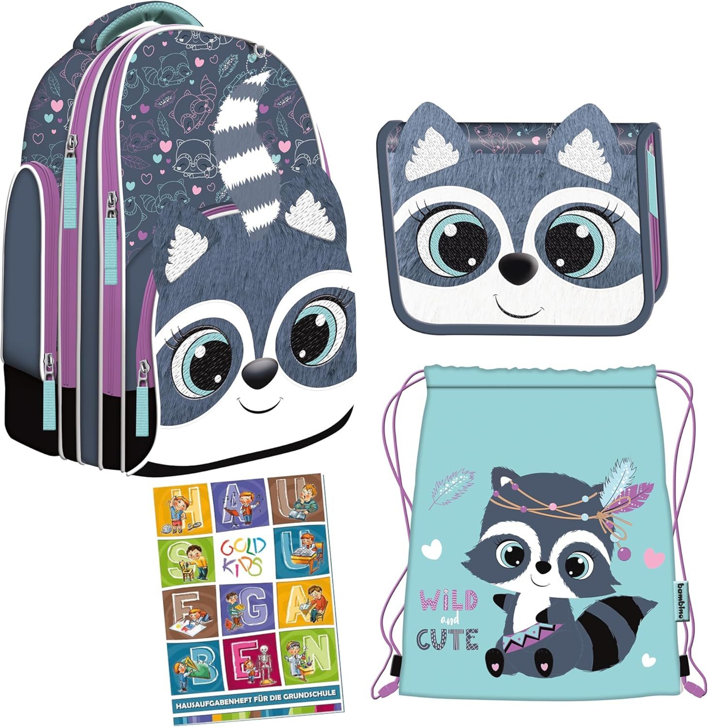 Schulranzen für Jungen und Mädchen, 4er-Set - Schul-Rucksack für