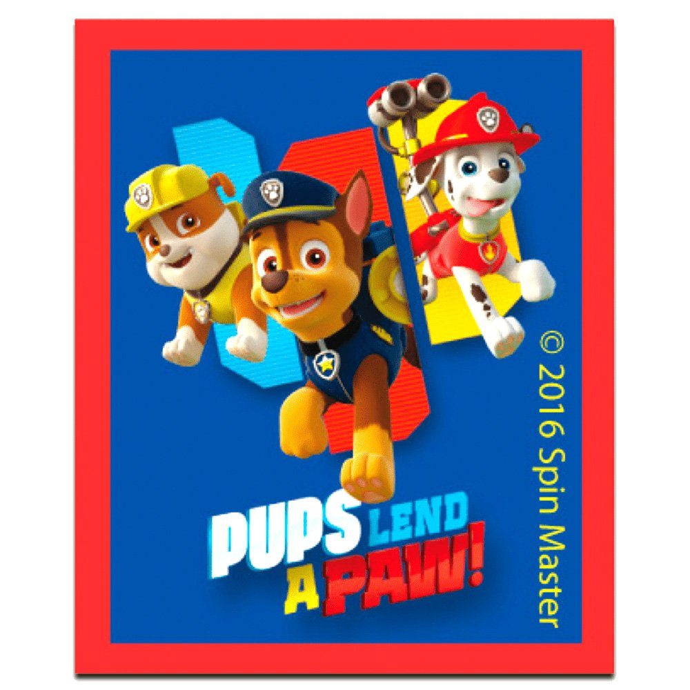 PAW PATROL Aufnäher Bügelbild, Aufbügler, Applikationen, Patches, Flicken, zum aufbügeln, Polyester, Paw Patrol PUPS LEND A PAW - Größe: 5,3 x 6,5 cm