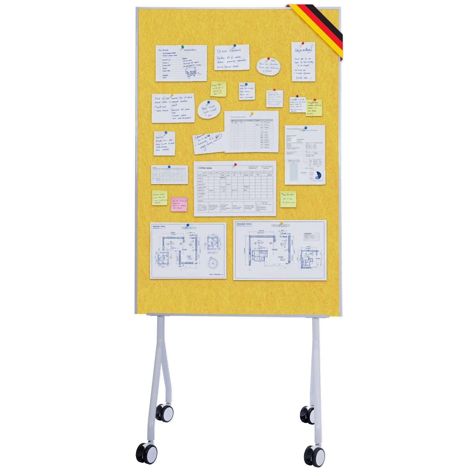 Floordirekt Memoboard Giant, Mobile Präsentationstafel 80 × 120 cm mit feststellbaren Rollen, (leichter & stabiler Metallrahmen, 1-tlg., verschiedene Farben), beidseitige Filztafel mit Ablage für Büro, Schule, Meeting, Workshop