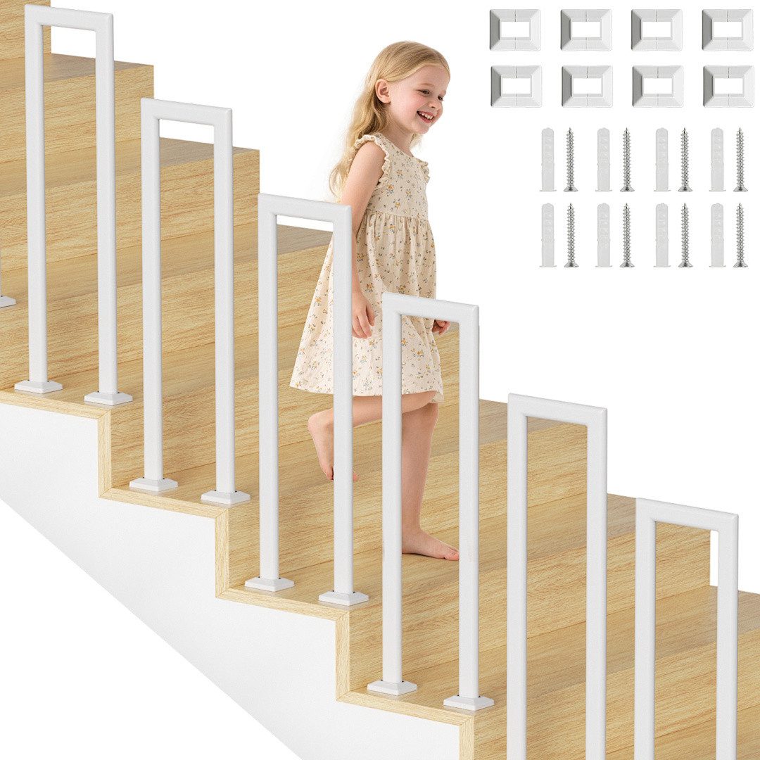 Clanmacy Treppengeländer Treppengeländer U-förmiges ovales Rohr 55 - 100 cm Weiß/Schwarz, 55 cm Höhe