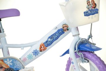 Dino Kinderfahrrad Snow Queen Eiskönigin 12 Zoll, 1 Gang, mit Stützrädern, Korb und Puppensitz