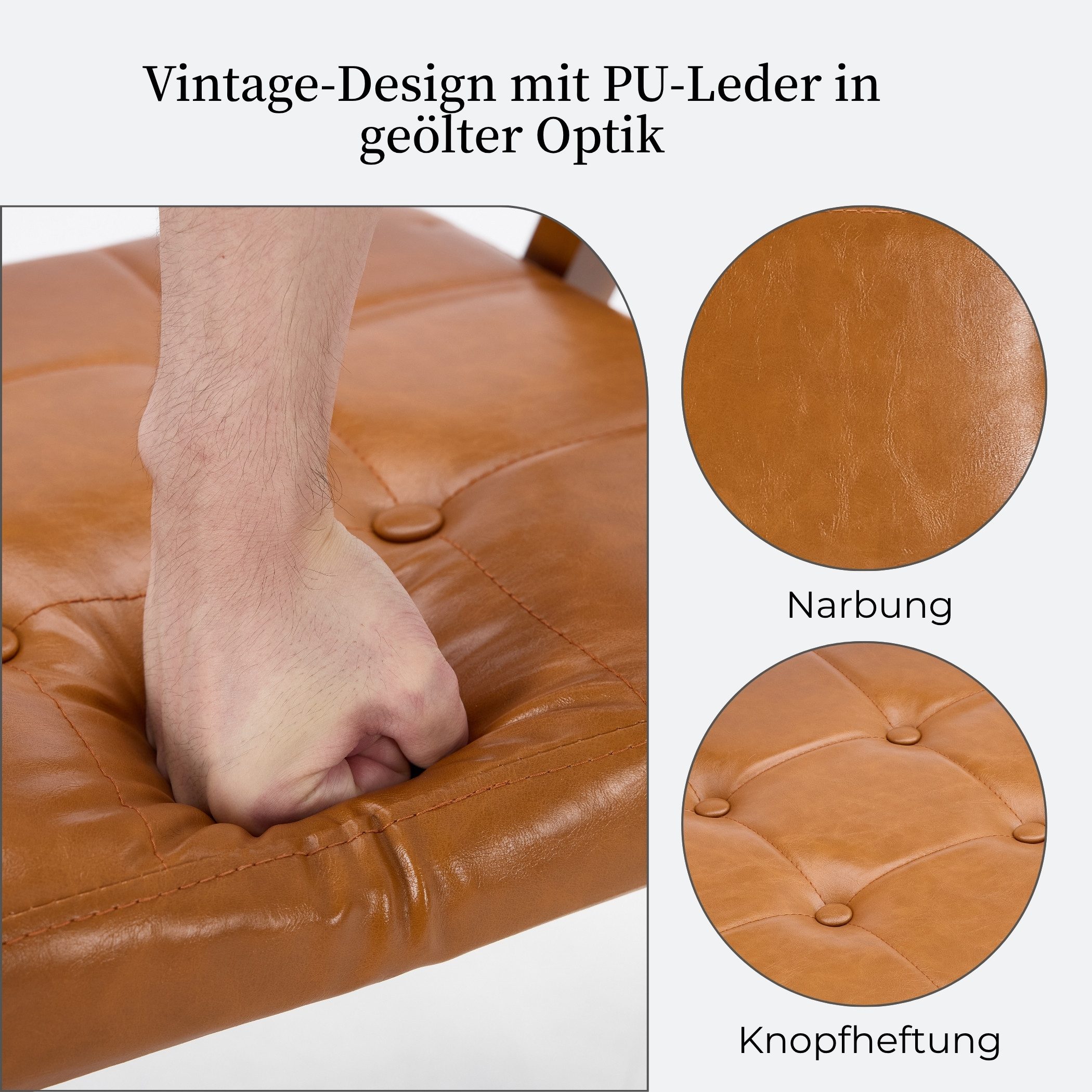 SeedWave Esszimmerstuhl 2er Set Klappstühle Kunstleder Faltstuhl mit Gebogenem Holzgestell (2er Set), Vintage-Lederoptik Folding Chair mit Knopfheftung, 130 kg  – Bild 4 von 5