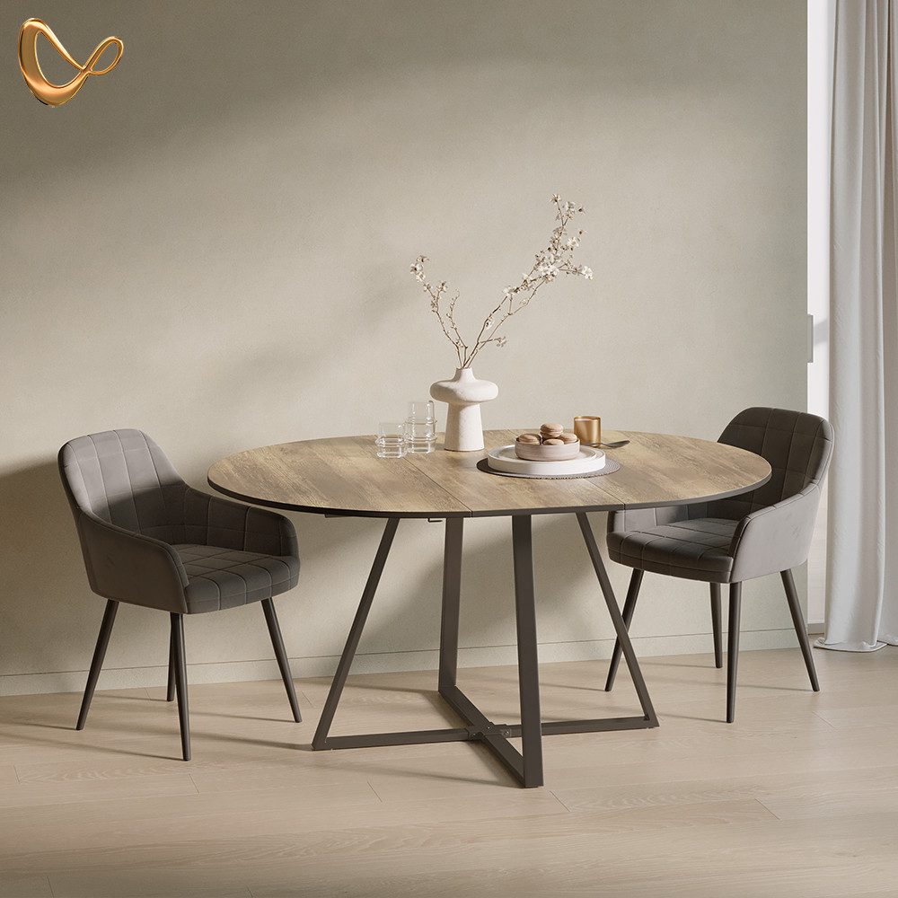 Livinity® Esstisch Firenze, Eiche rustikal/Schwarz, 120 x 120 cm ausziehbar (1-St)