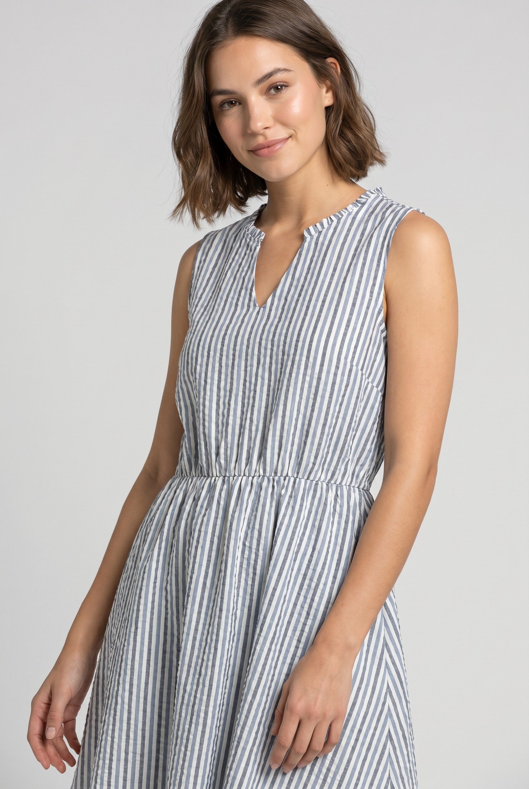 SUBLEVEL Sommerkleid Damen Sommerkleid aus Baumwolle A-Linien Kleid mit Volants, Seersucker Optik