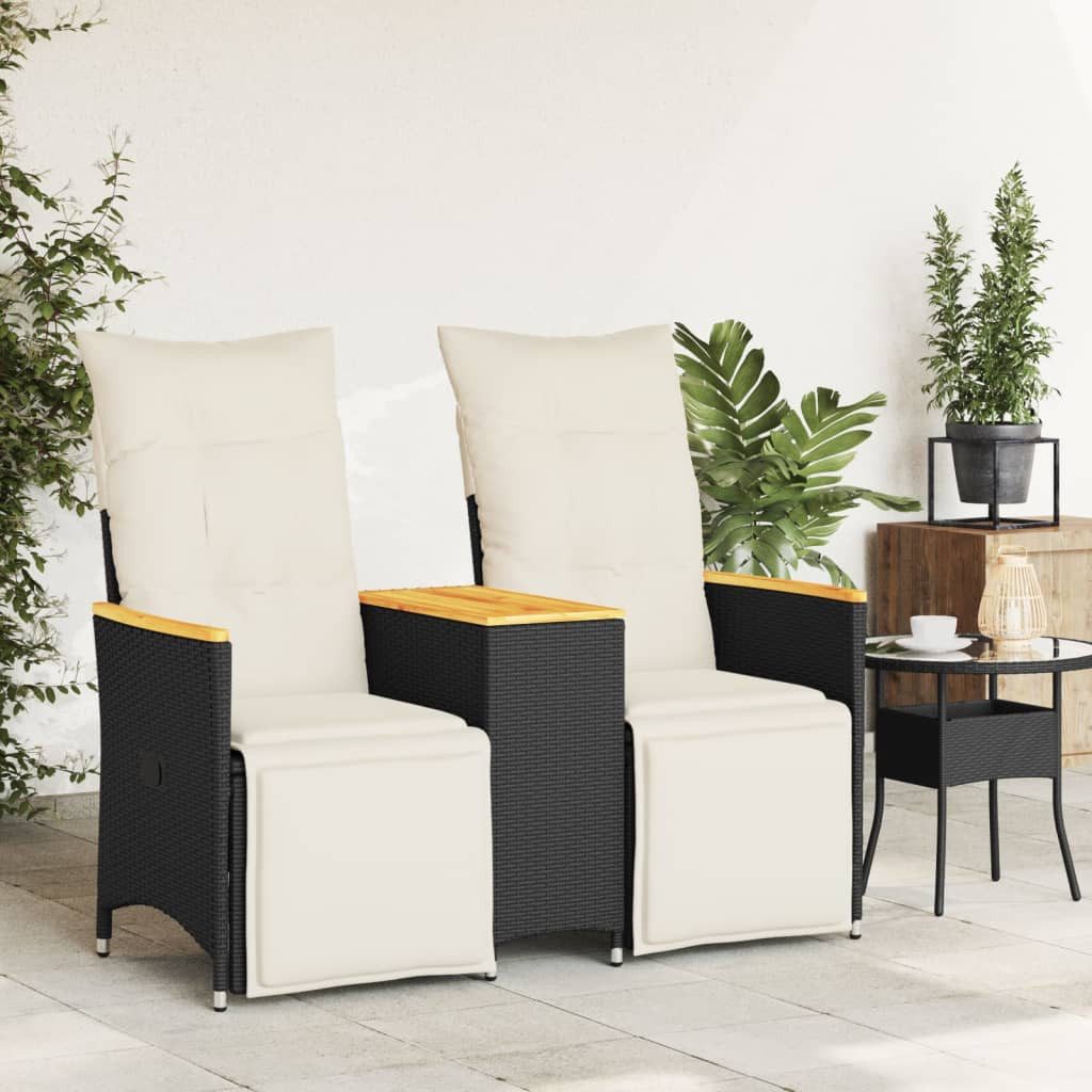 vidaXL Loungesofa Gartensofa 2-Sitzer Verstellbar mit Tisch Schwarz Poly Rattan, 1 Teile