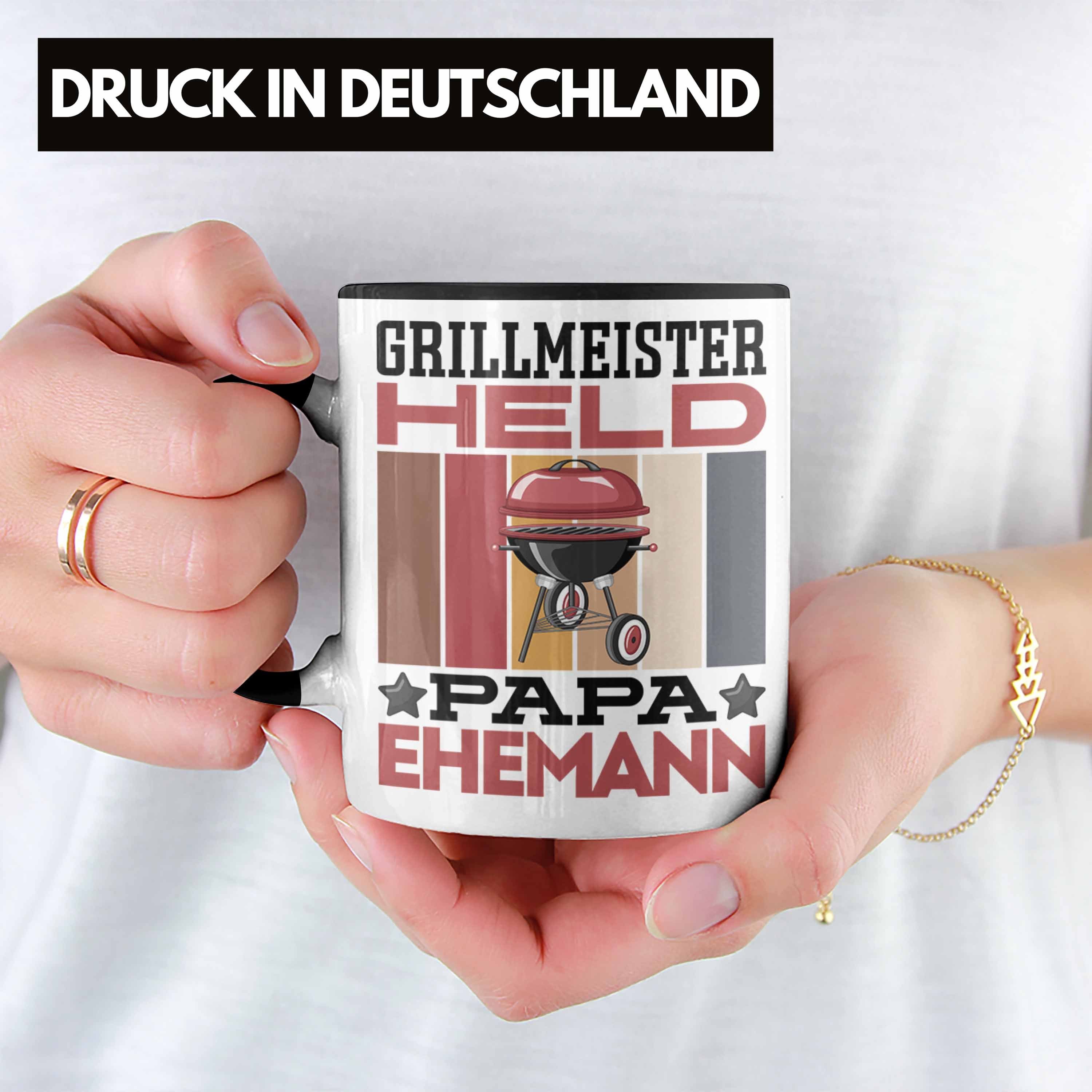 Held Trendation Vate Geschenk "Grillmeister Papa Geschenkidee Tasse Schwarz Papa Tasse Ehemann"