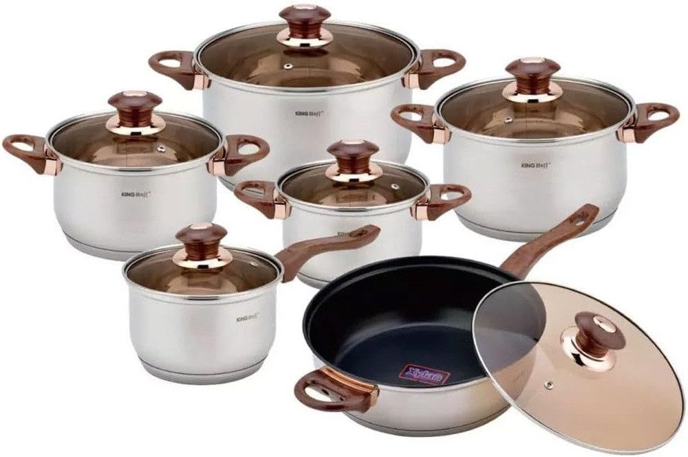 Kinghoff Topf-Set Jumbo-Kochgeschirrset aus Stahl, 12-teilig