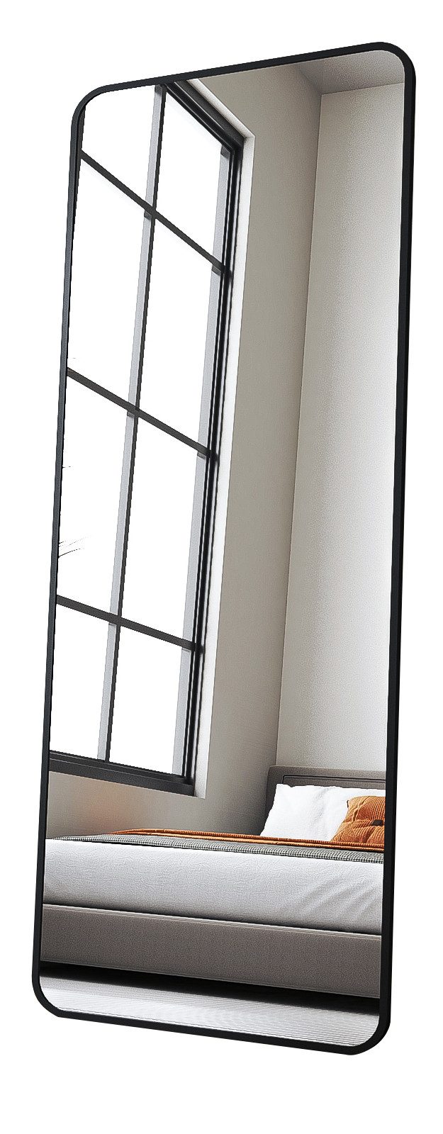 KreaGo Ganzkörperspiegel Wand Flurspiegel groß mit Rahmen Alurahmen (Standspiegel Extra groß Schwarz, mit Metall Haken), für Hotel Friseurladen Wohnzimmer Schlafzimmer