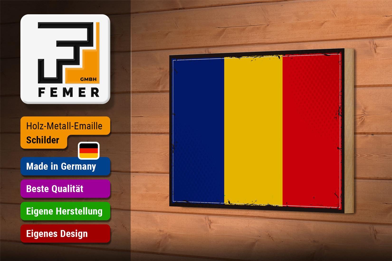 Femer GmbH Holzbild Flagge Rumäniens 18x12 cm Retro Flag of Romania, Flaggen (1 St), Glatte Holzfaserplatte (MDF), vorn beschichtet