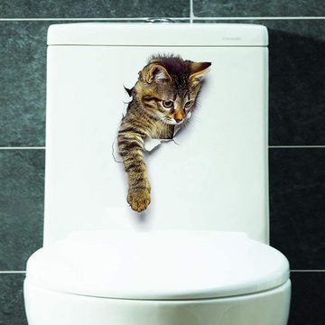 Fivejoy Wanddekoobjekt Wandaufkleber 3D Katzen Wasserdicht für Tür Wand Kühlschrank (3 St)