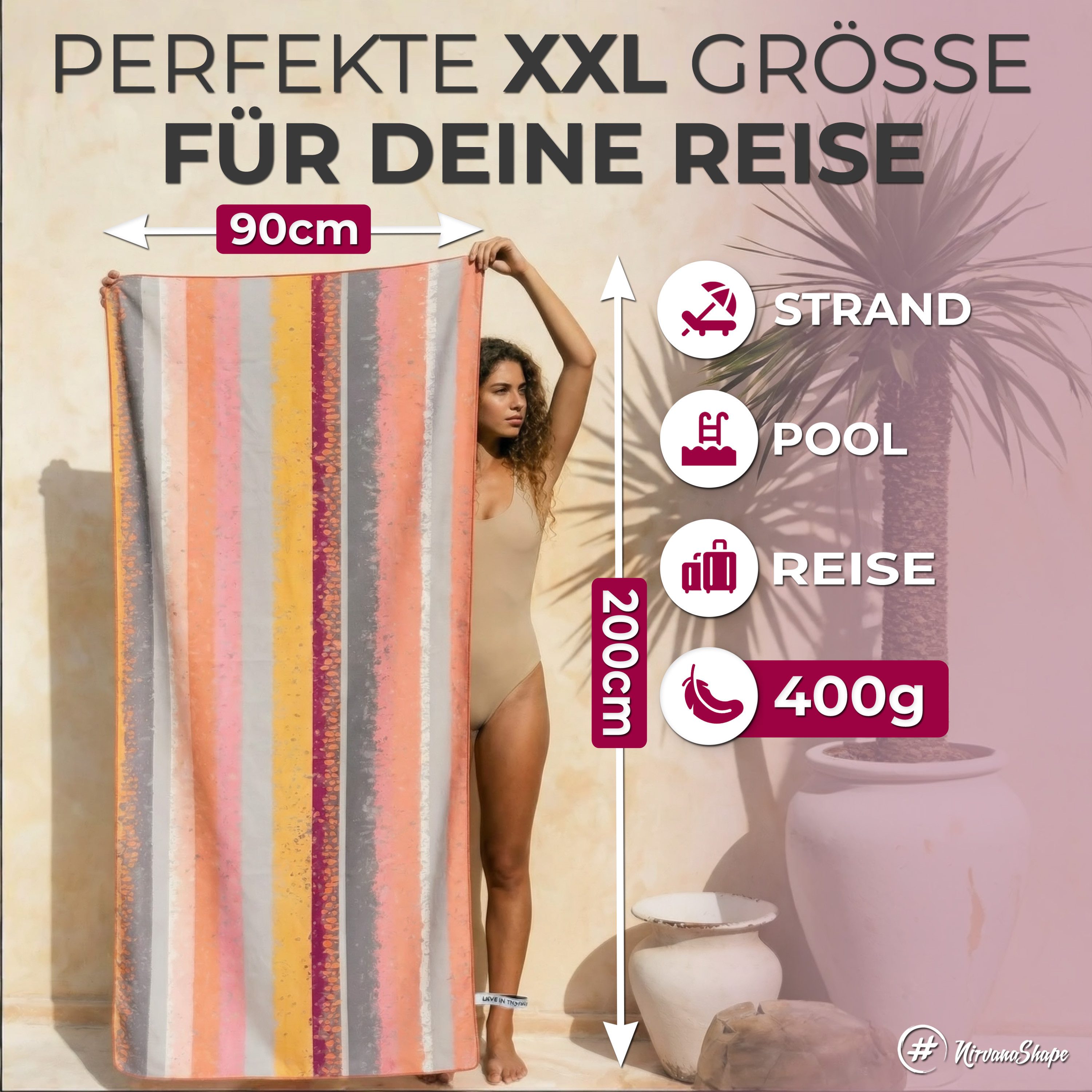 NirvanaShape Strandtuch Reise Handtuch Strandtuch XXL - Strandhandtuch, Mikrofaser Badetuch – Bild 2 von 5