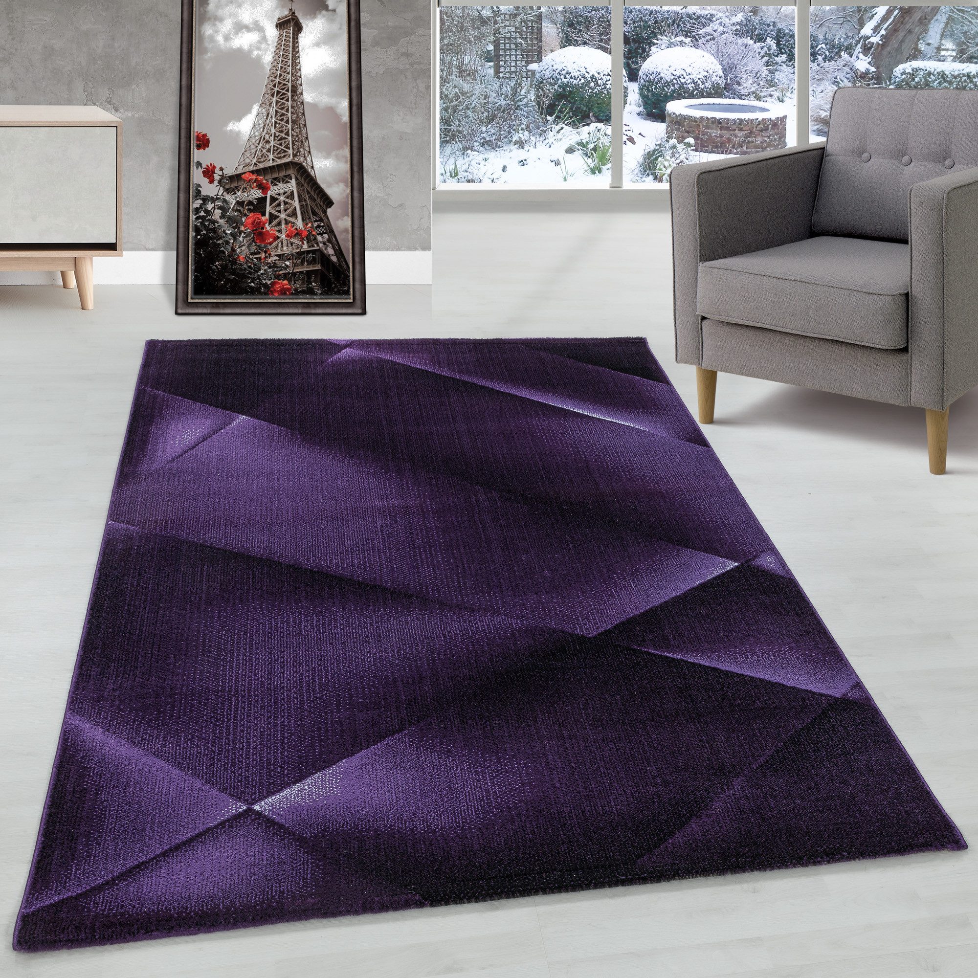 Designteppich Abstrakt Design, Carpettex, Läufer, Höhe: 9 mm, Kurzflor Teppich Abstrakt Design Teppich Violett Teppich Wohnzimmer
