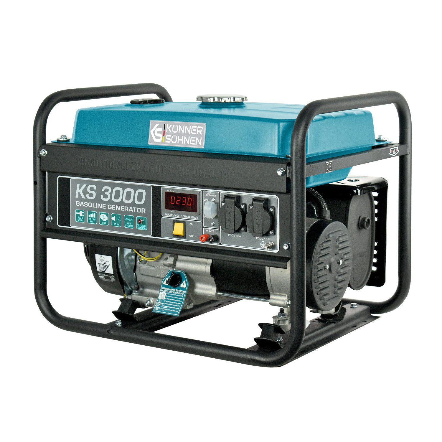 Könner & Söhnen Stromerzeuger KS 3000, 3,00 in kW, (Benzingenerator mit AVR und 100% Kupferwicklung, 1-tlg., Zuverlässige Notstromquelle für Haus, Garten und Camping), LED-Display, AVR-Regler, K&S Motor, Großer Tank