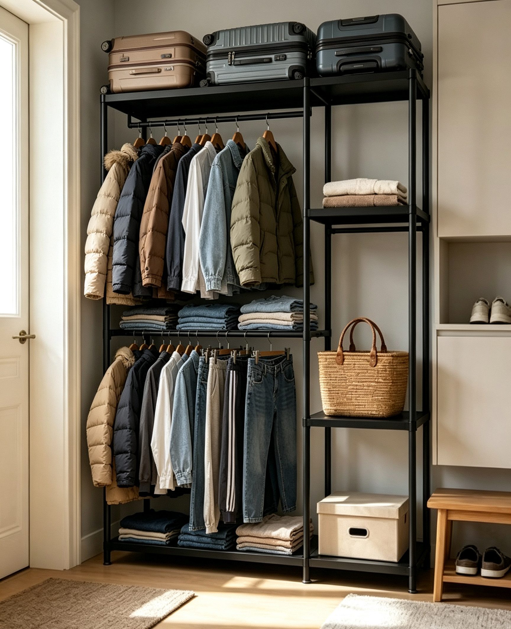Fyrove Garderobenständer Kleiderständer, Garderobe mit Kleiderstange, Flurgarderobe, (Garderobe für den Flur, garderobe flur(Schuhregal, Garderobe),195*114*40cm), Stabile Konstruktion mit einer Tragkraft von bis zu 250 kg