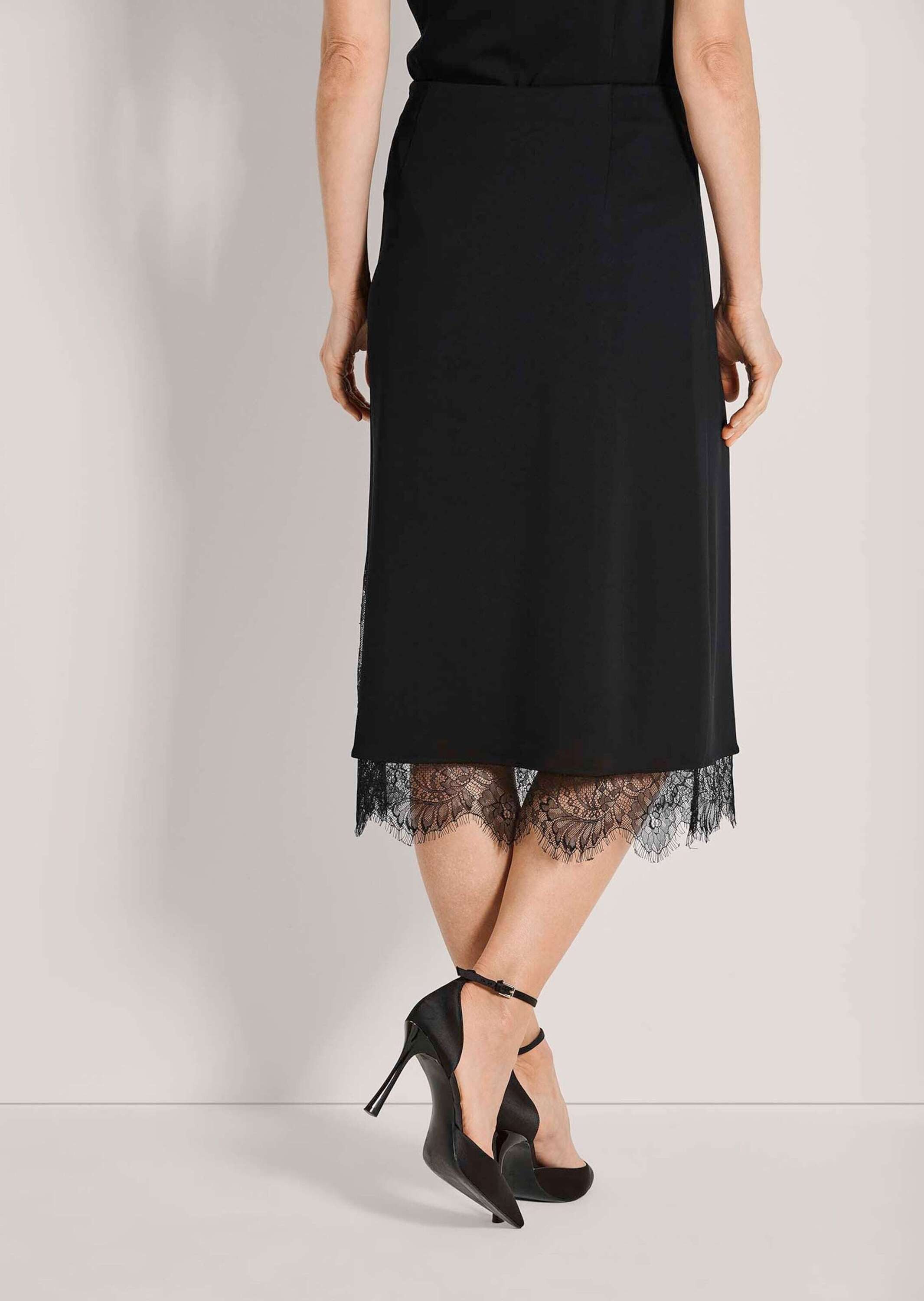 MADELEINE Midirock Eleganter A-Linien-Rock mit Reißverschluss Zarte Spitzenborten, seitlicher Reißverschluss, wadenlang