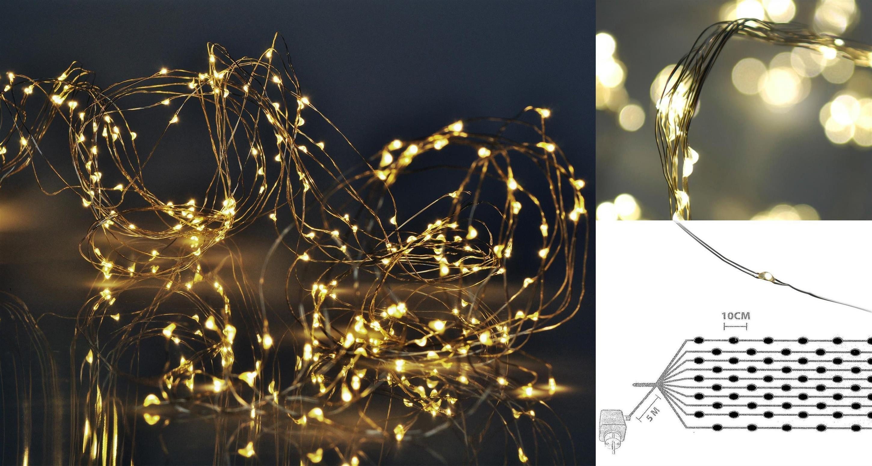 matrasa LED-Lichterkette Tropfen Micro LED Leuchtdraht - Lichtdraht für innen & außen, 100-flammig, mit 10 Strängen