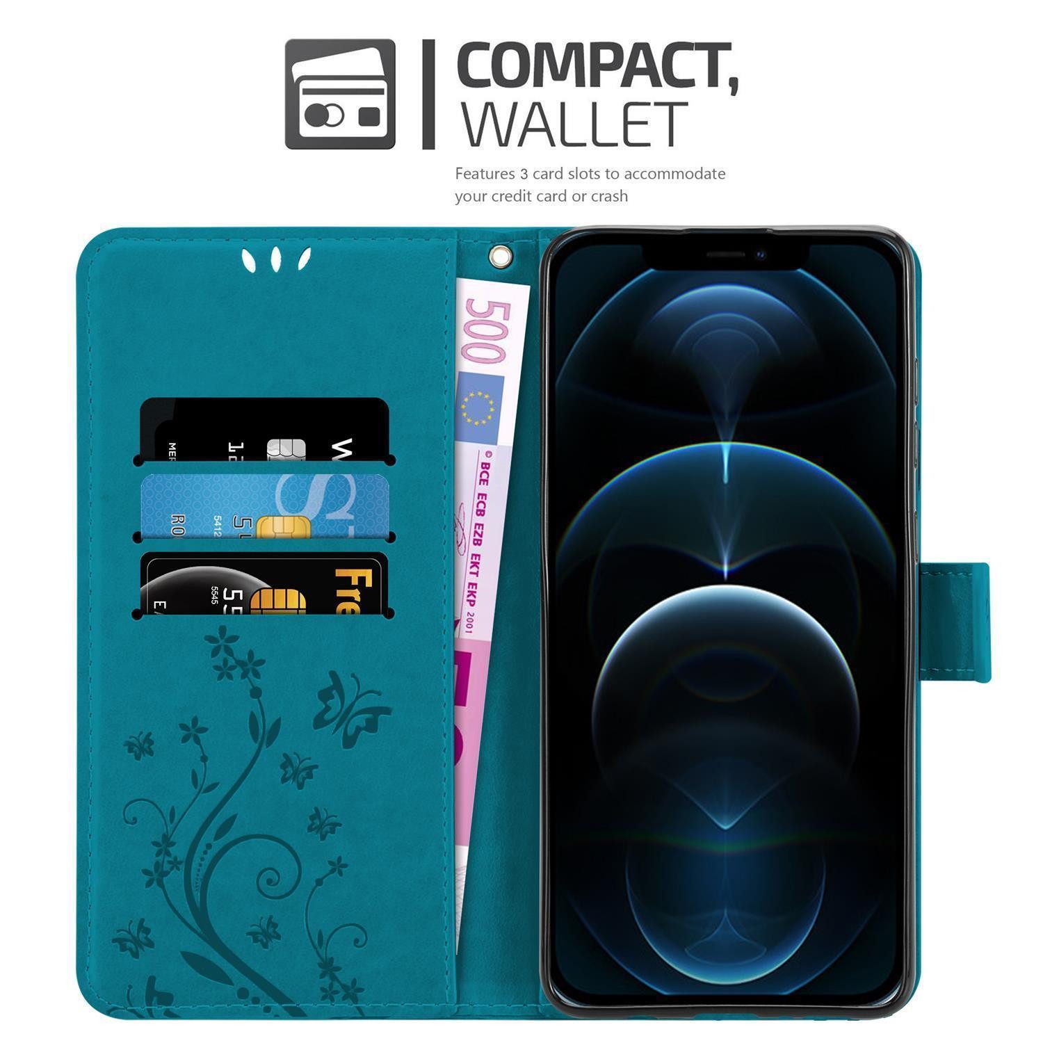 Cadorabo Handyhülle für iPhone 13 MINI Hülle Apple iPhone 13 MINI, Hülle Schutzhülle Blumen Flower mit Standfunktion Kartenfach Magnet