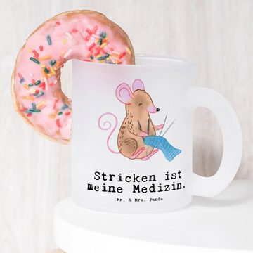 Mr. & Mrs. Panda Teeglas Maus Stricken - Transparent - Geschenk, Glas Teetasse, Tasse, Teetass, Premium Glas, Satinierte Oberfläche