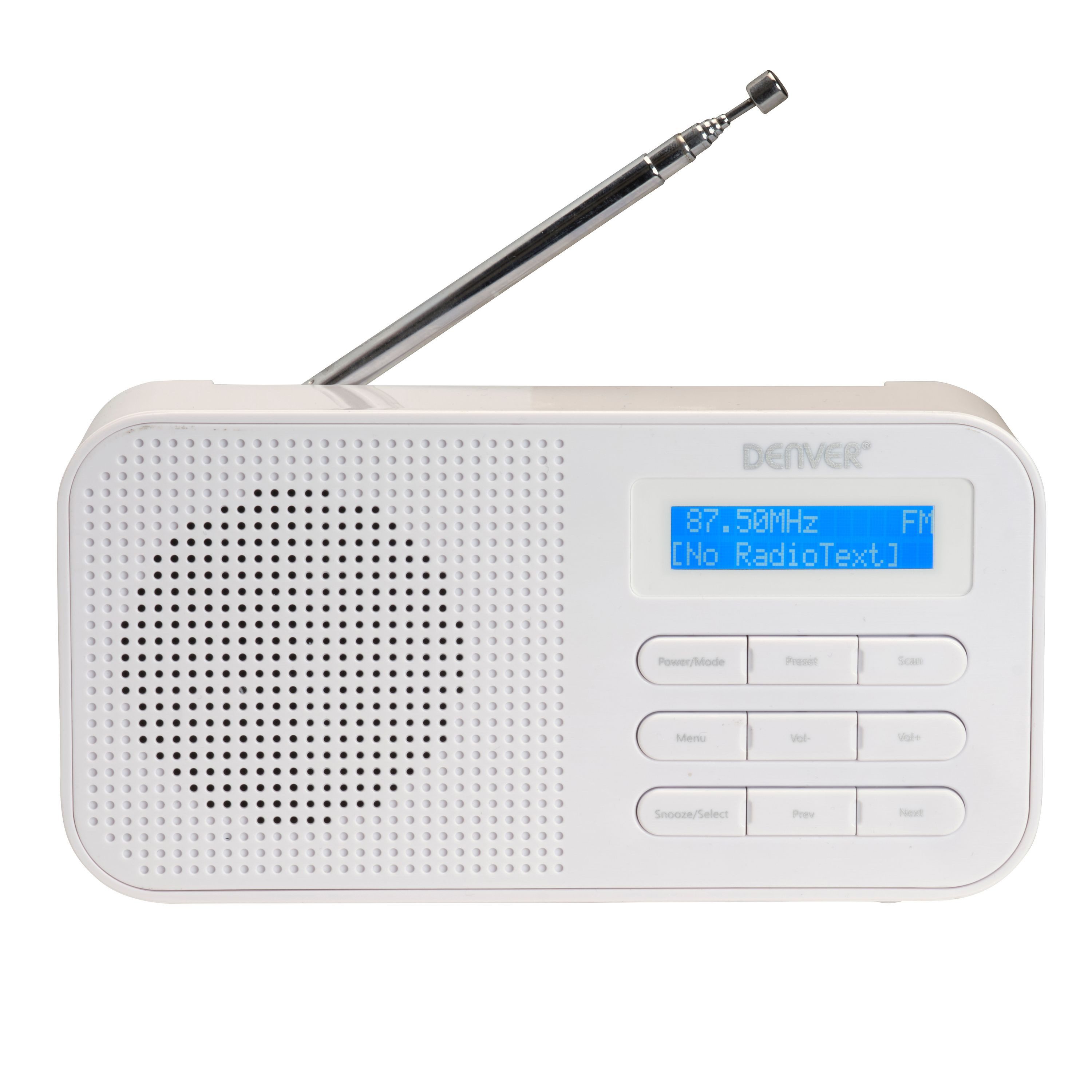 Denver DAB-42W Digitalradio (DAB) (DAB+, FM, 10 Presets, Dual-Wecker, Snooze, Teleskopantenne, 1 W, Kompakt, Dual-Alarm, DAB+/FM)