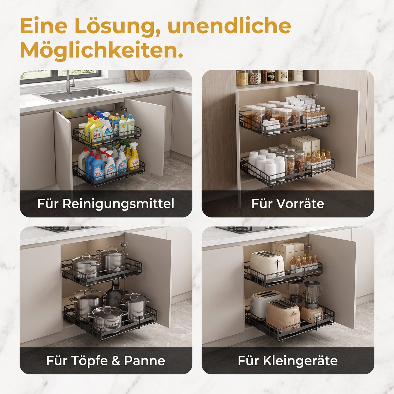 AKKEE Küchenorganizer-Set 2 Stück Teleskopschublade, Faltbare Ausziehbarer Schrank Organizer, Slide Out Schrank,Kein Bohren erforderlich,geeignet für Küche,Schr – Bild 5 von 5