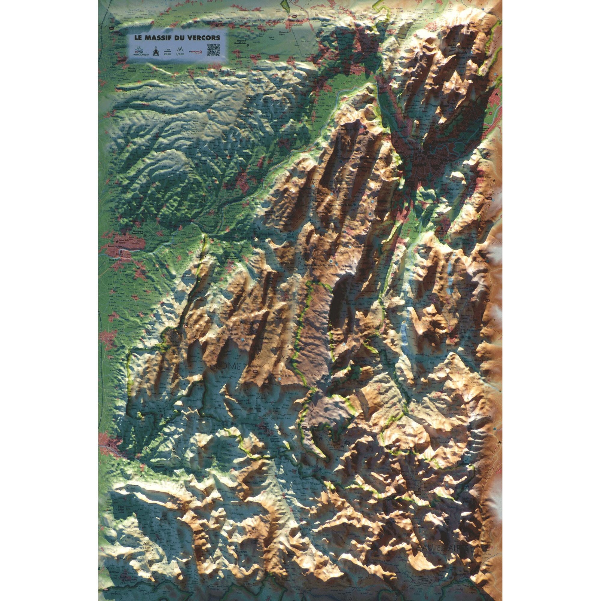 3Dmap Wandbild 3Dmap Regional-Karte Le massif du Vercors (61 cm x 41 cm)