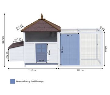 Dehner Hühnerstall Florenz mit Freilauf, 91.7 x 224.3 x 120.7 cm, wetterfestes Geflügelhaus mit klappbarem Dach und großem Legekasten
