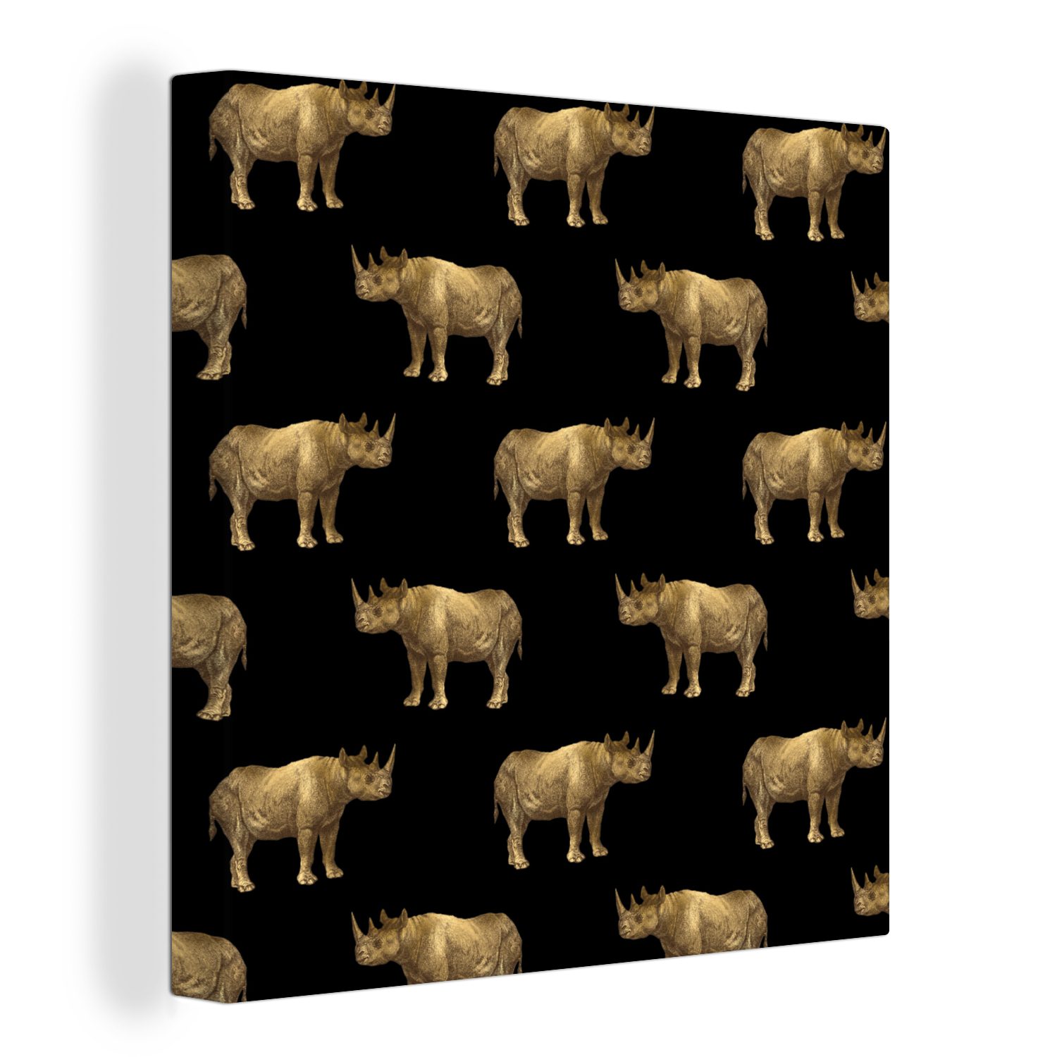 OneMillionCanvasses® Leinwandbild Muster - Nashorn - Gold - Schwarz, (1 St), Leinwand Bilder für Wohnzimmer Schlafzimmer