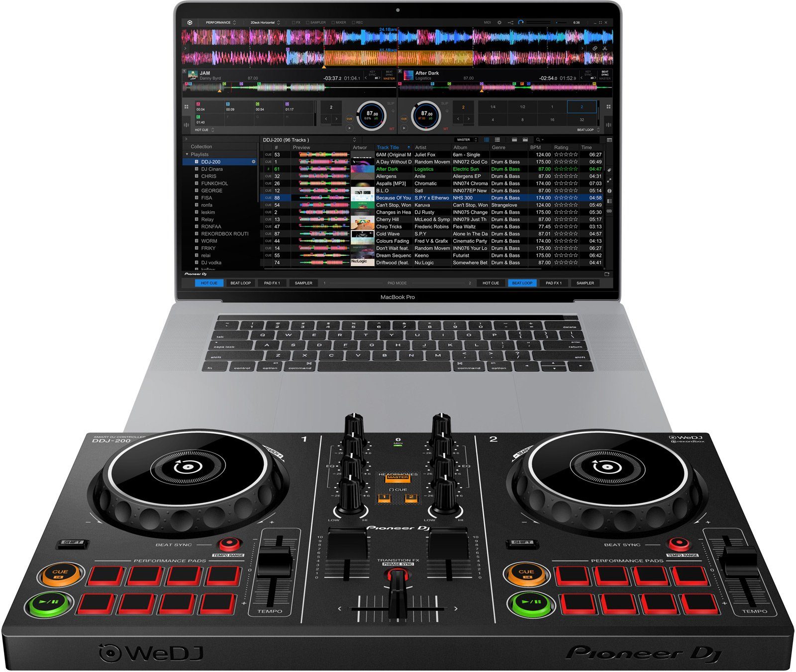 Pioneer DJ DJ Controller DDJ-200 Inkl. Pioneer Tasche + HDJ-X5 Kopfhörer + RC DJ USB Stick