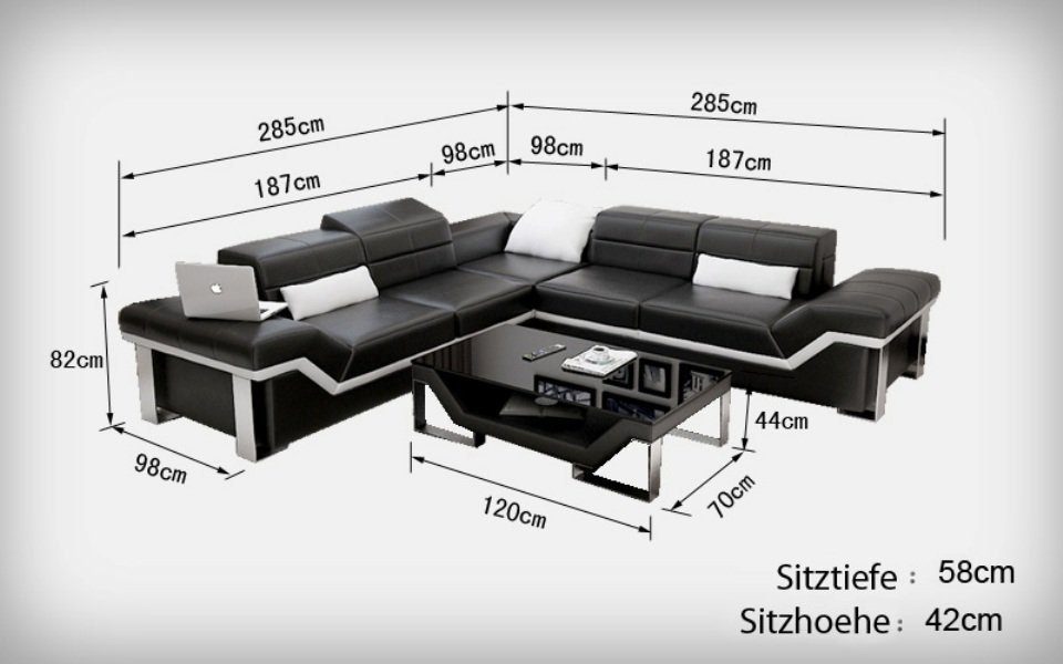 Couch Ledersofa Ecksofa, JVmoebel Ecksofa Sofa Wohnlandschaft Modern Design Sofa