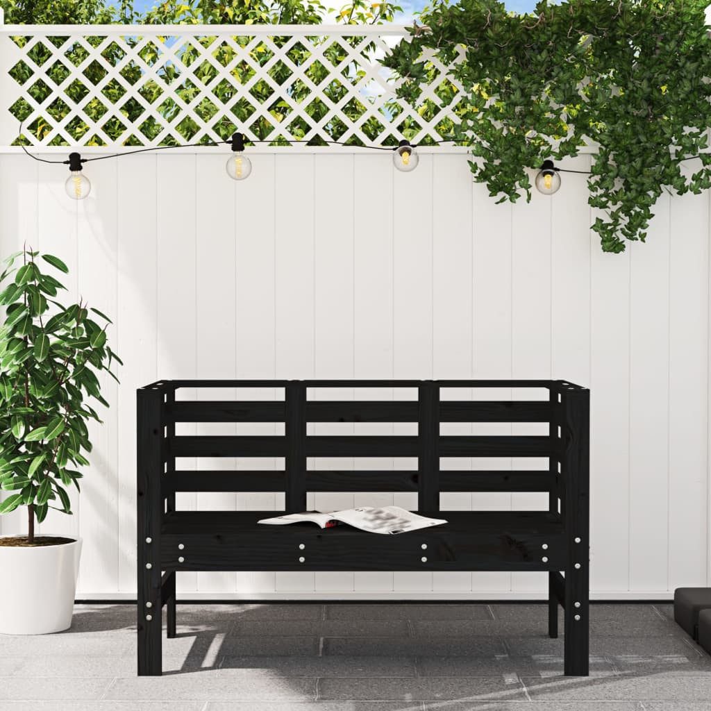 furnicato Gartenbank aus massivem Kiefernholz Schwarz 111,5 x 53 x 71 cm, Sitzbank mit Arm- und Rückenlehnen sowie wasserabweisendem Design