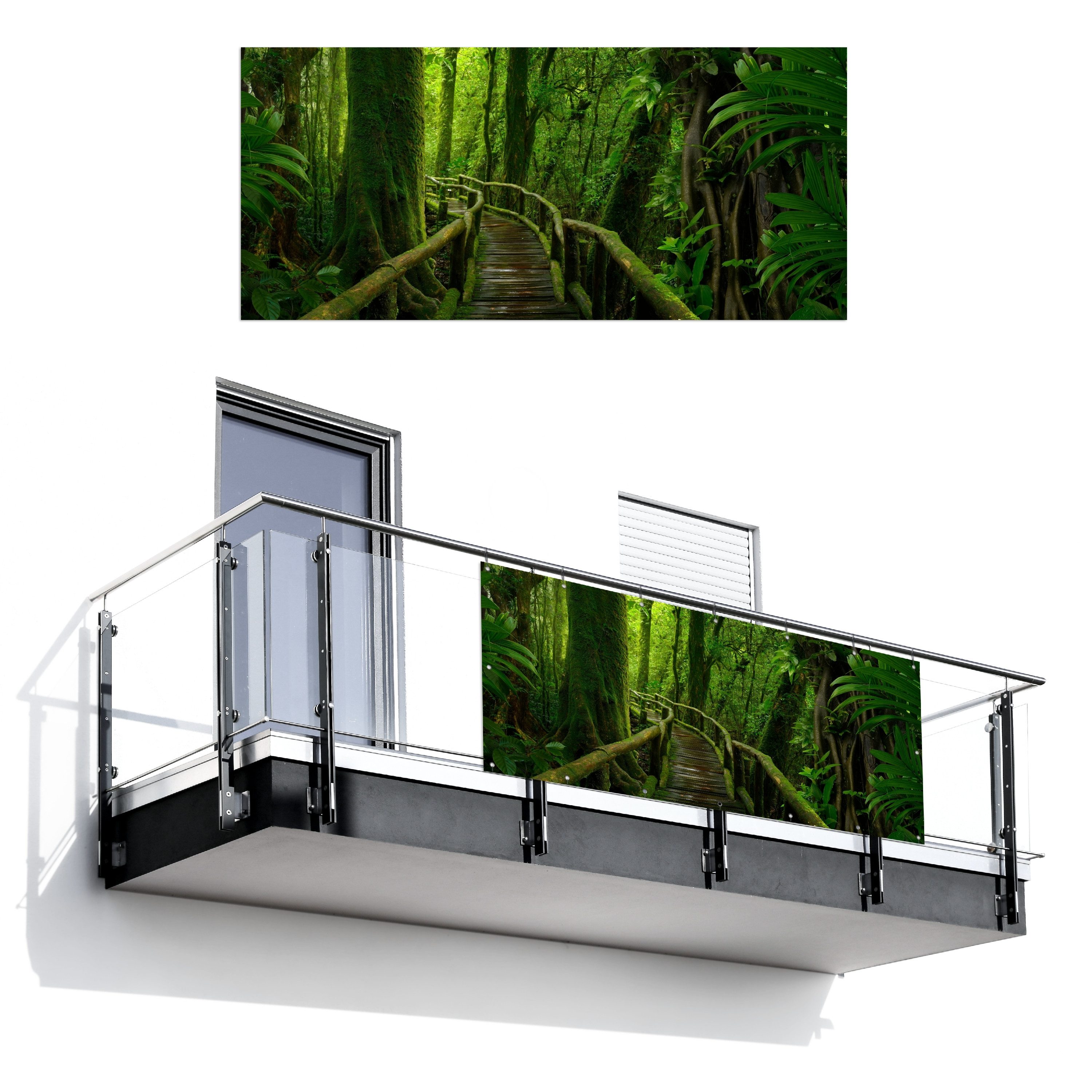 MuchoWow Balkonsichtschutz Dschungel - Brücke - Moos - Natur - Tropisch (1-St) Balkon Sichtschutz 90x200, Windschutz für Zaun PVC, 200x90 cm