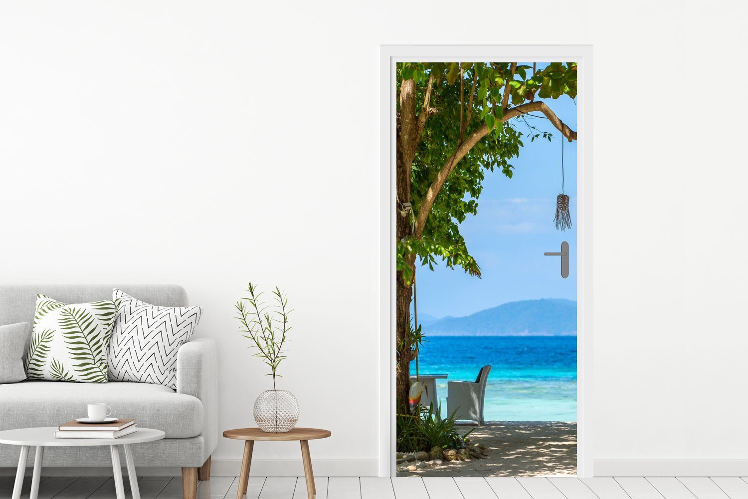 Tropisch Tür, MuchoWow 75x205 für - (1 cm - Meer, bedruckt, Matt, Türtapete Fototapete Türaufkleber, St), Strand