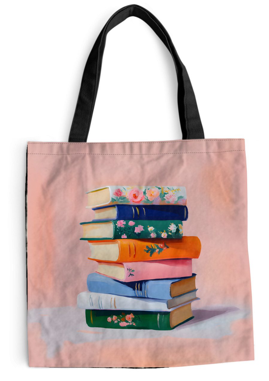MuchoWow Shopper Bücher - Stapel - Bunt, Handtasche, Damen und Herren, Schultertasche, Umhängetasche, Tote Bag