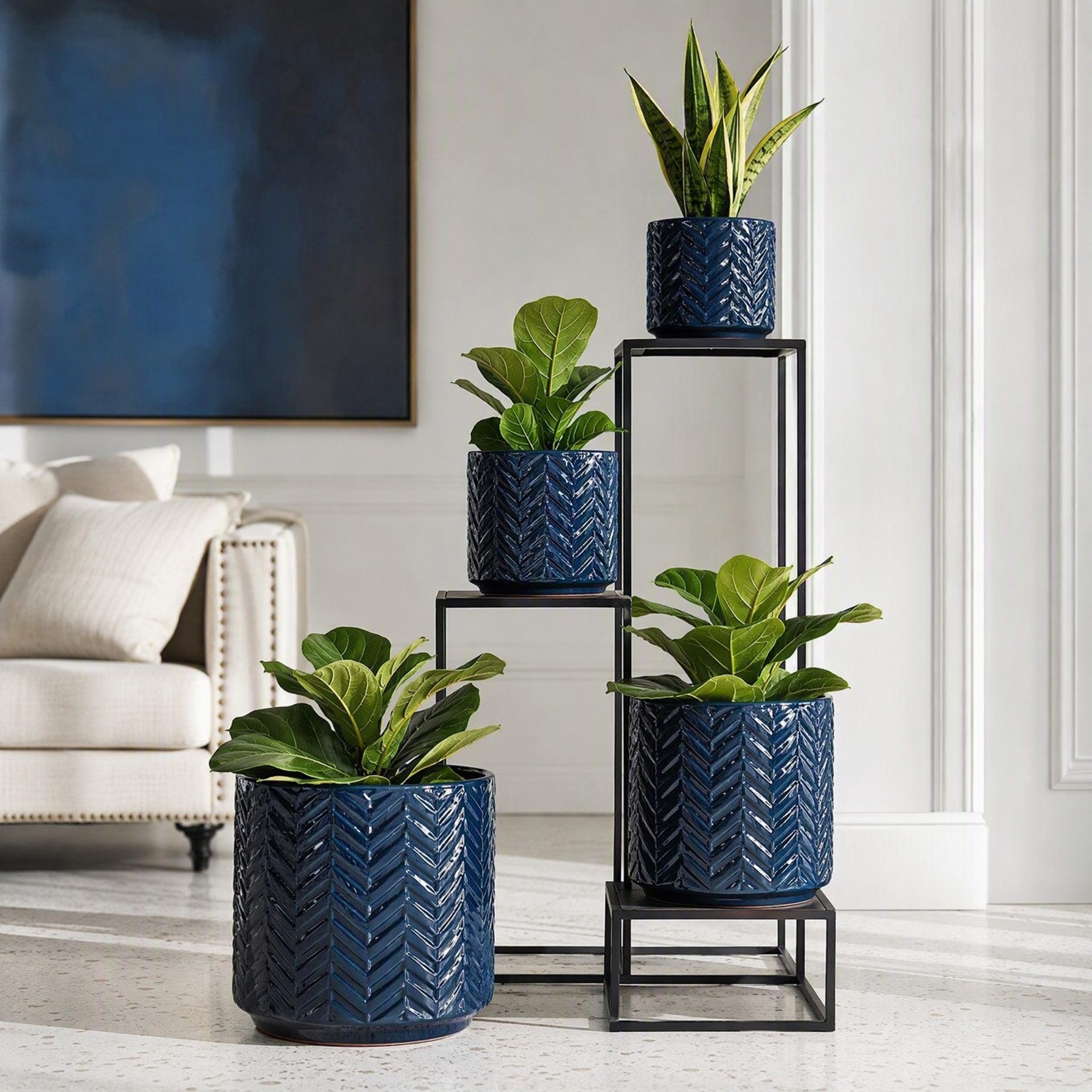 Rolipo Blumentopf Pflanztöpfe für Balkon und Garten 4-teilig Keramik mit Relief