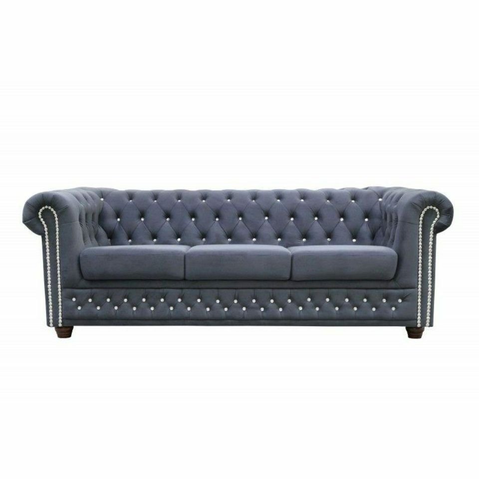 Luxus Polstermöbel, Europe Möbel Grauer Dreisitzer in Chesterfield 3-Sitzer Couch Made Sofa JVmoebel
