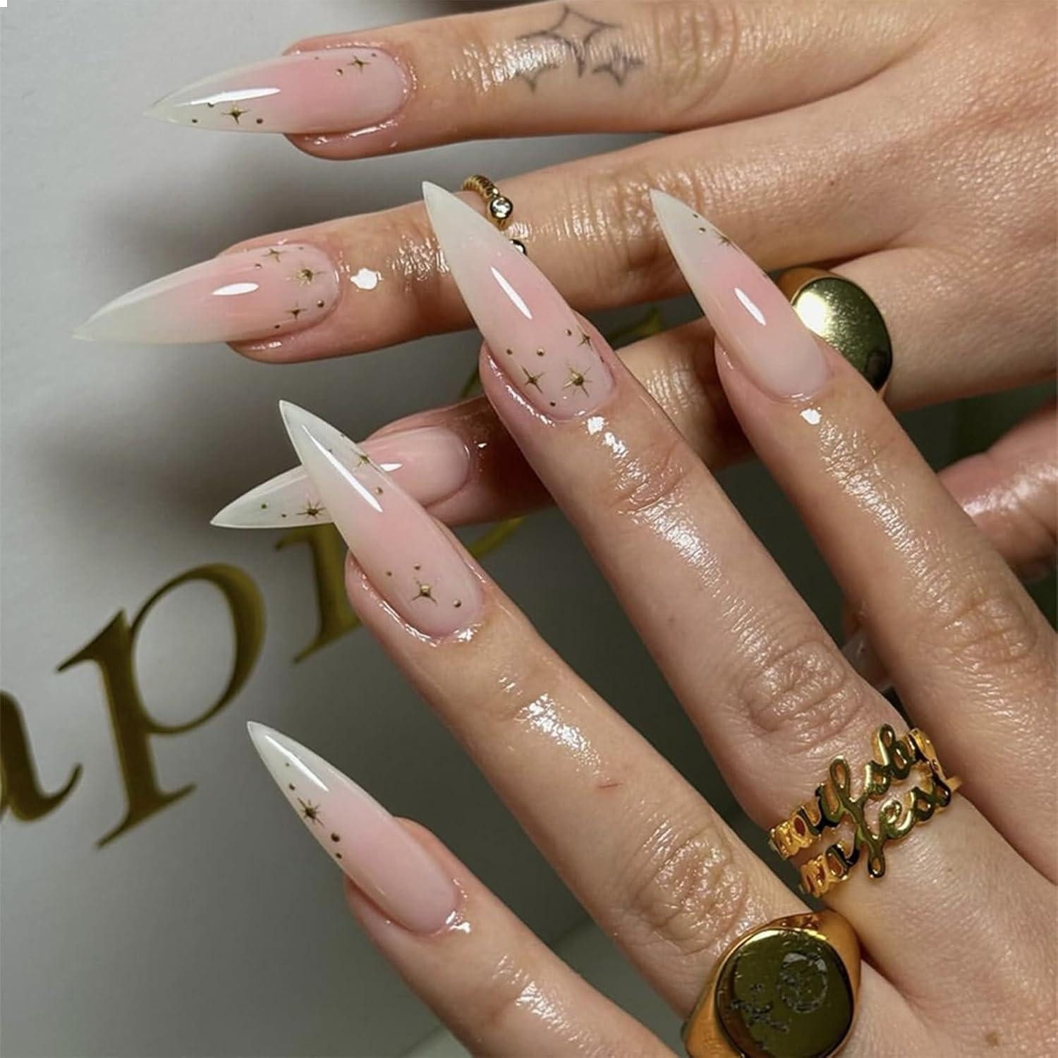 LuxusKollektion Kunstfingernägel Press on Nägel Lange Stiletto Rosa Ombre Glitzer Acryl Nagel 24 Stück