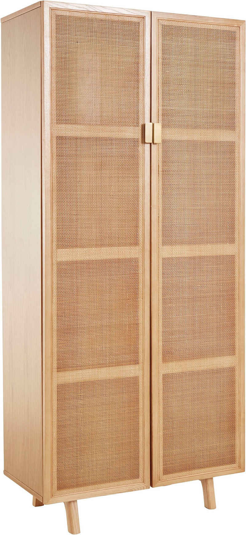 LeGer Home by Lena Gercke Highboard Lina, Mit Rattan Einsatz, 4 Innenfächer, teilmassiv