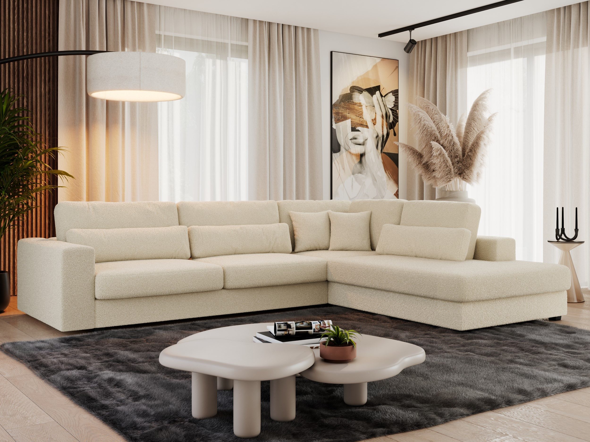 MKS MÖBEL Ecksofa SAVONA, Set, Ecksofa L-form, für Wohnzimmer, lose Kissen, Couch, schwarze Beine