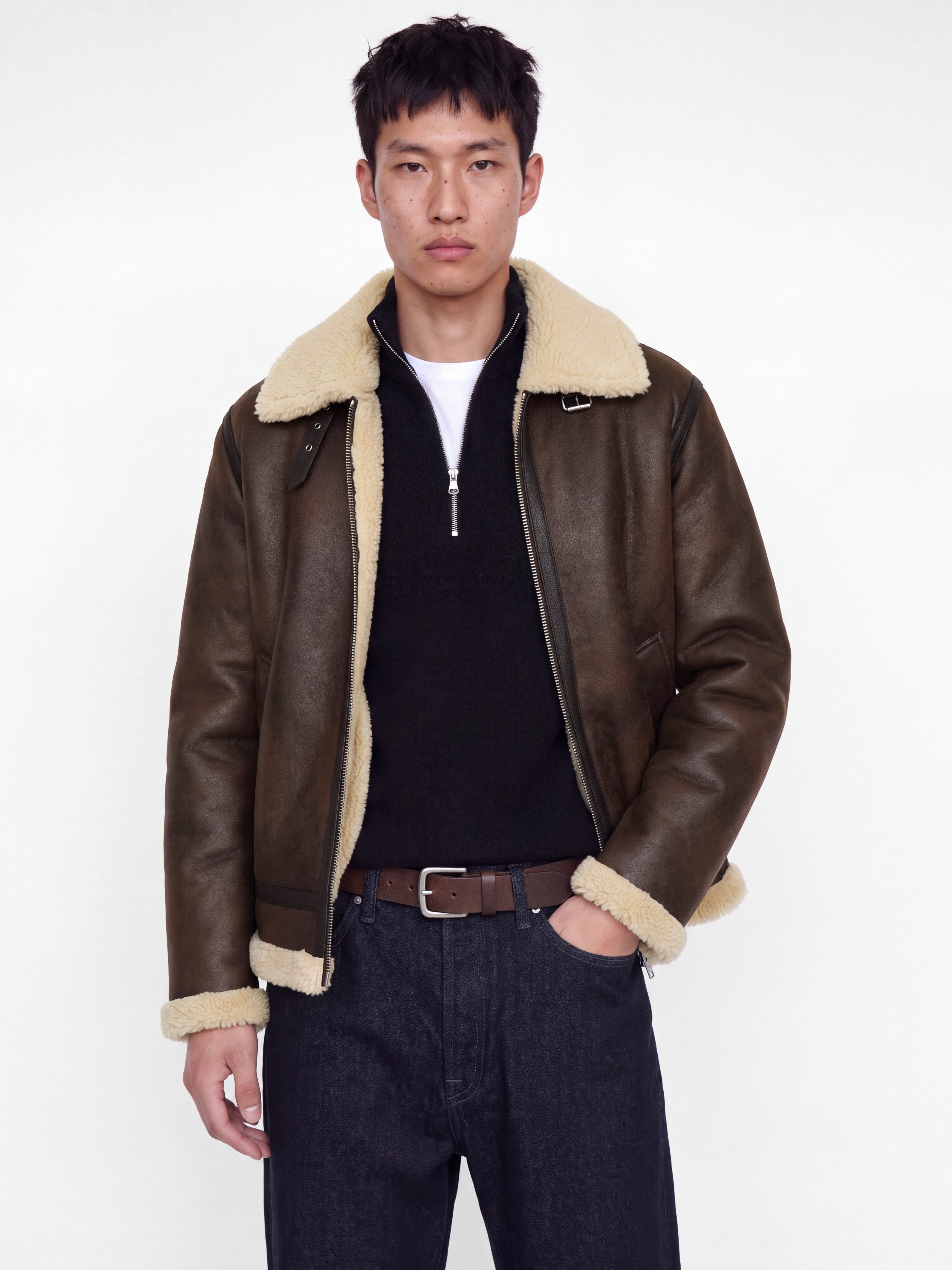 Jack & Jones Outdoorjacke JORNORREBRO AVIATOR JACKET SN Lederimitat, mit Teddy Besatz, im Flieger Look
