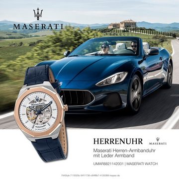 MASERATI Quarzuhr Maserati Herren Uhr Analog STILE, Herrenuhr rund, groß (ca. 42mm) Lederarmband, Made-In Italy