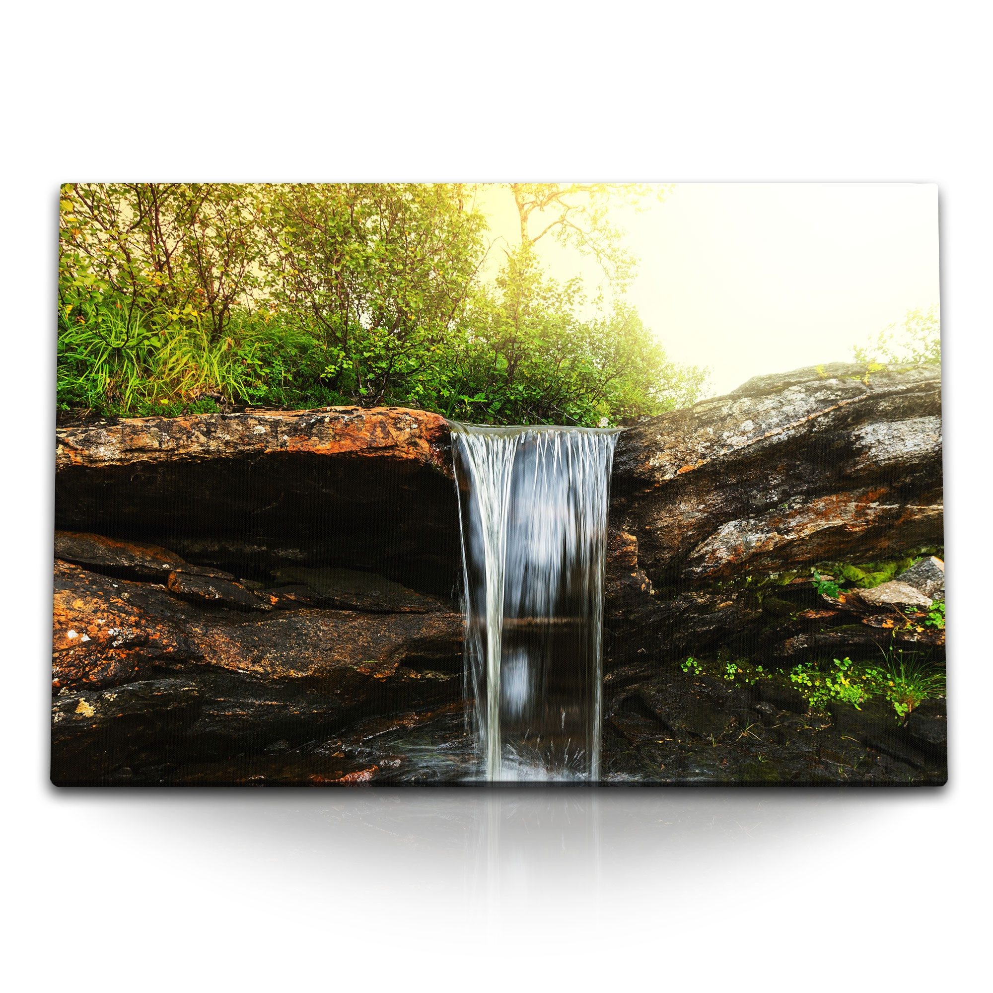 Leinwandbild 120x80cm Wandbild auf Leinwand Bach kleiner Wasserfall Natur Wasser Gr