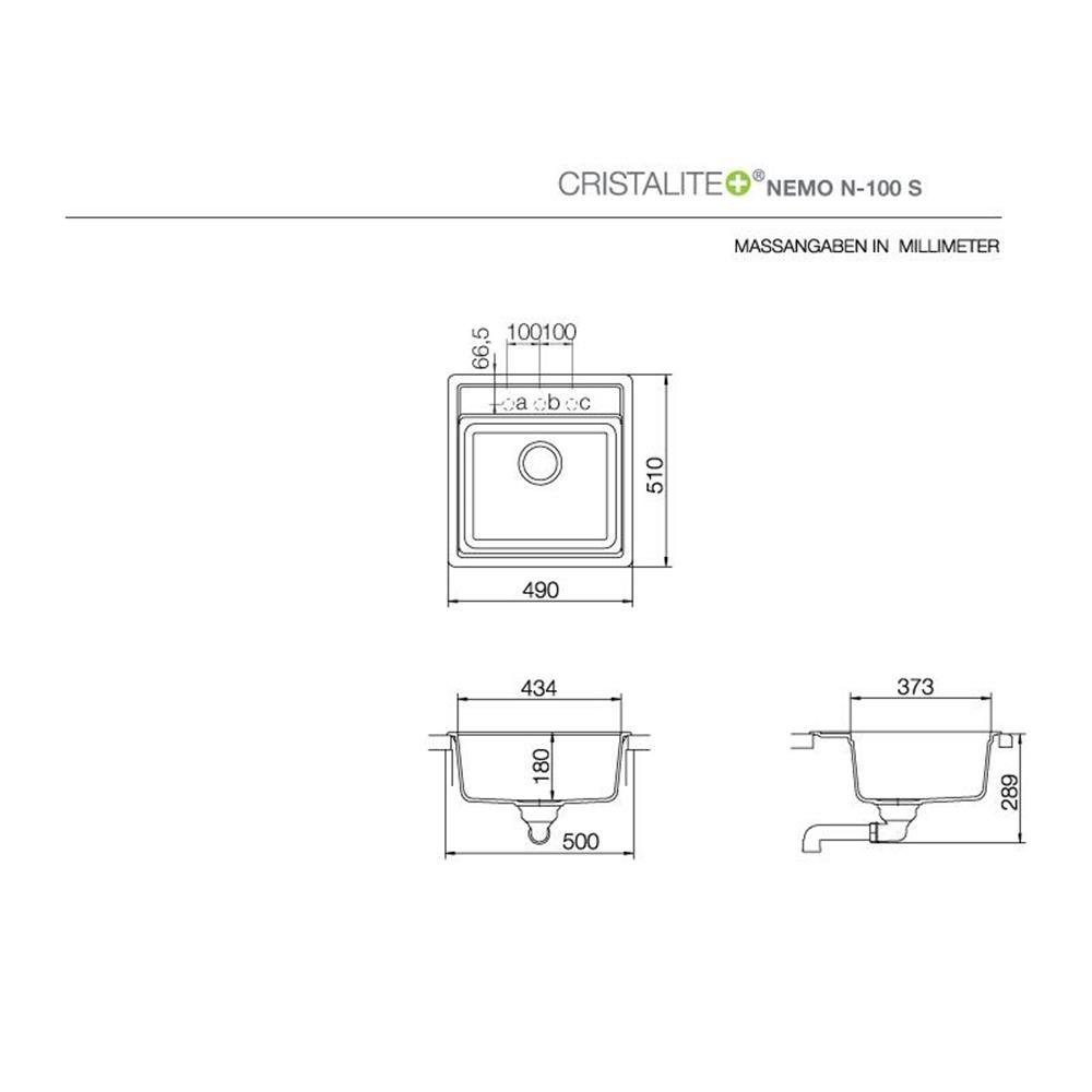 Asphalt Schock N-100 Cristalite Schock Nemo cm S Unterbauspüle U, GAS 49/51 Granitspüle